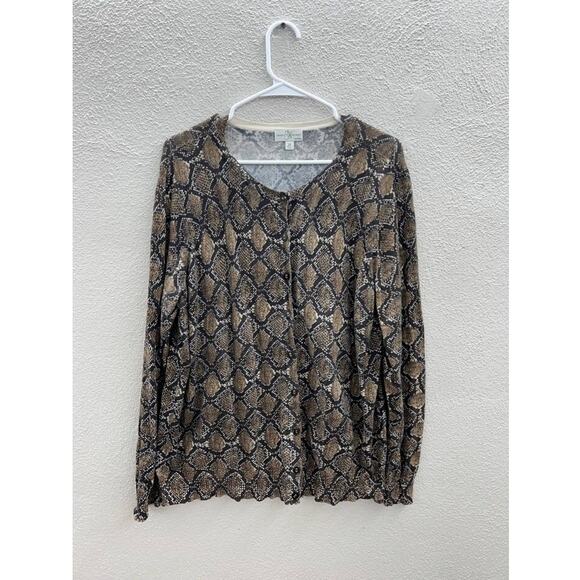 Studio Works Womens Sweater Size 2X Animal Print Brown Long Sleeve Button Up - Picture 1 of 15